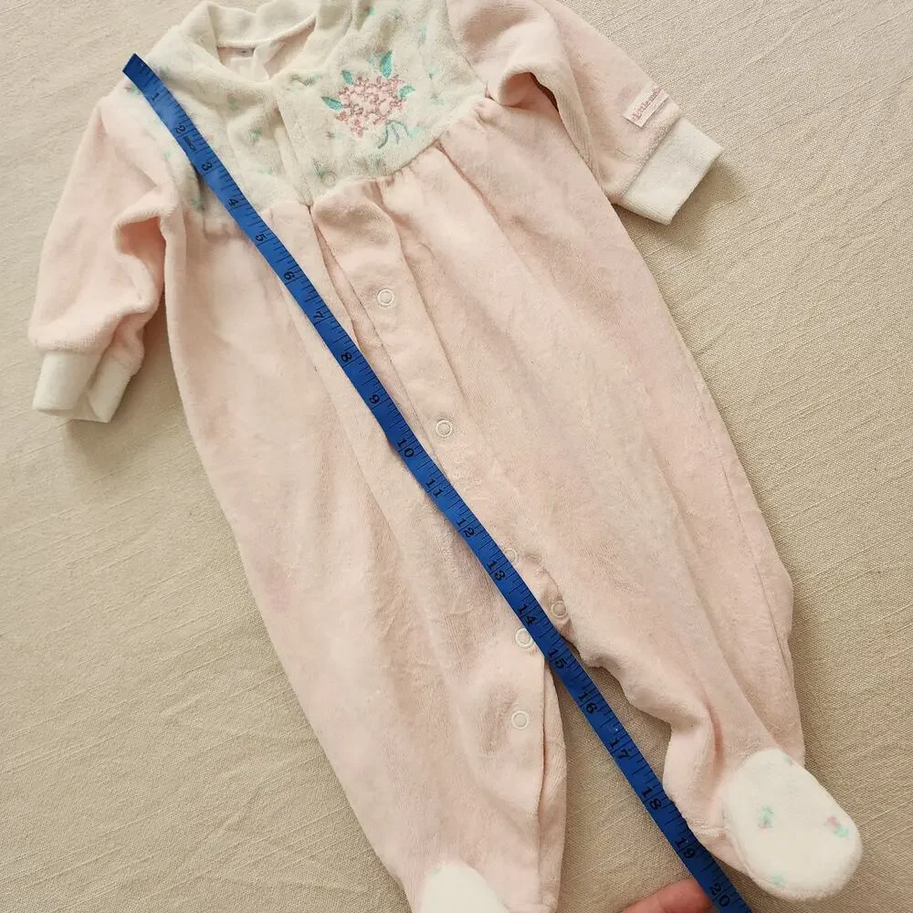Vintage Floral Velour Pajamas 0-3 months - Picture 2 of 7